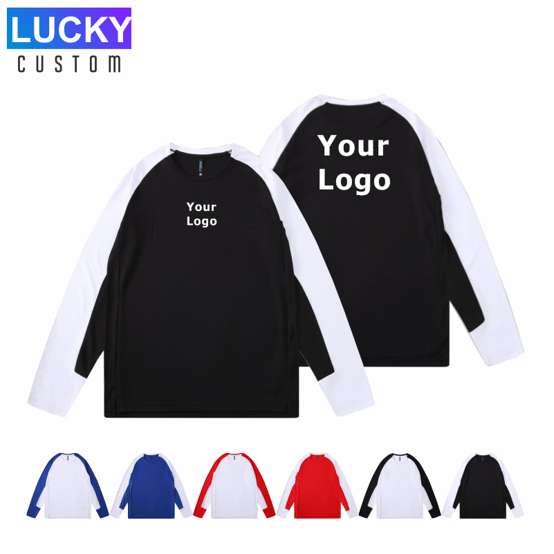Embroidery Cotton Shirt - เสื้อยืดแขนยาวคอกลมสำหรับวิ่งออกกำลังกาย เสื้อยืดสำหรับวิ่งจ๊อกกิ้งสำหรับผู้ชาย เสื้อผ้ากีฬาแบบแห้งเร็วสำหรับผู้ชายและผู้หญิง ทรงหลวม สั่งทำได้