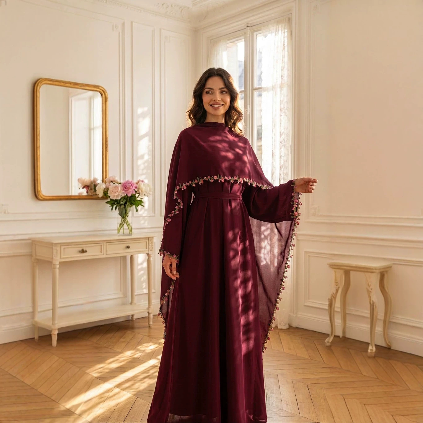 Embroidery Kebaya - ชุดอาบายะปักลายหรูหรา พร้อมฮิญาบ สำหรับผู้หญิงมุสลิม สไตล์ดูไบ คาฟตัน ตุรกี