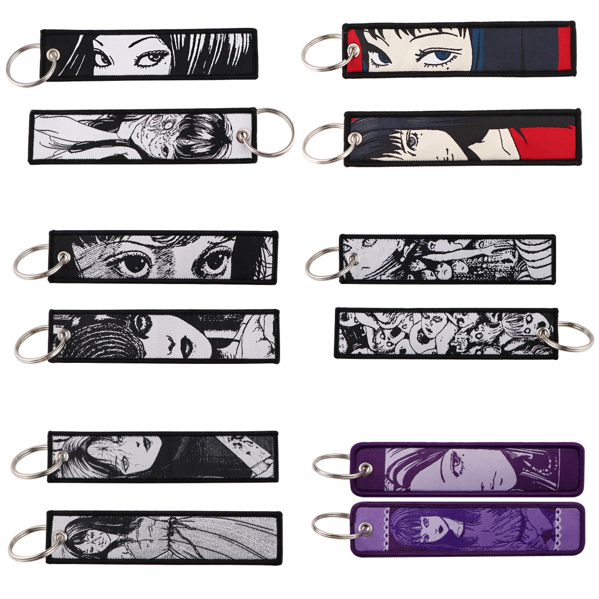 Embroidery Bag - พวงกุญแจปักลายการ์ตูนผู้หญิงแนวสยองขวัญสไตล์เรโทร 1 ชิ้น พร้อมห่วงโลหะสำหรับตกแต่งกระเป๋าเป้และกระเป๋าอื่นๆ