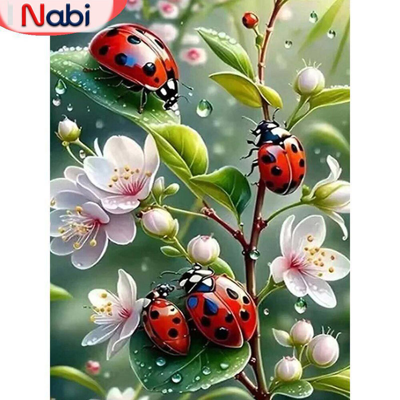 Embroidery Lady Bug - ภาพปักเพชร 5 มิติ ลายเต่าทอง งานโมเสคอะคริลิค ปักเพชรรูปสัตว์