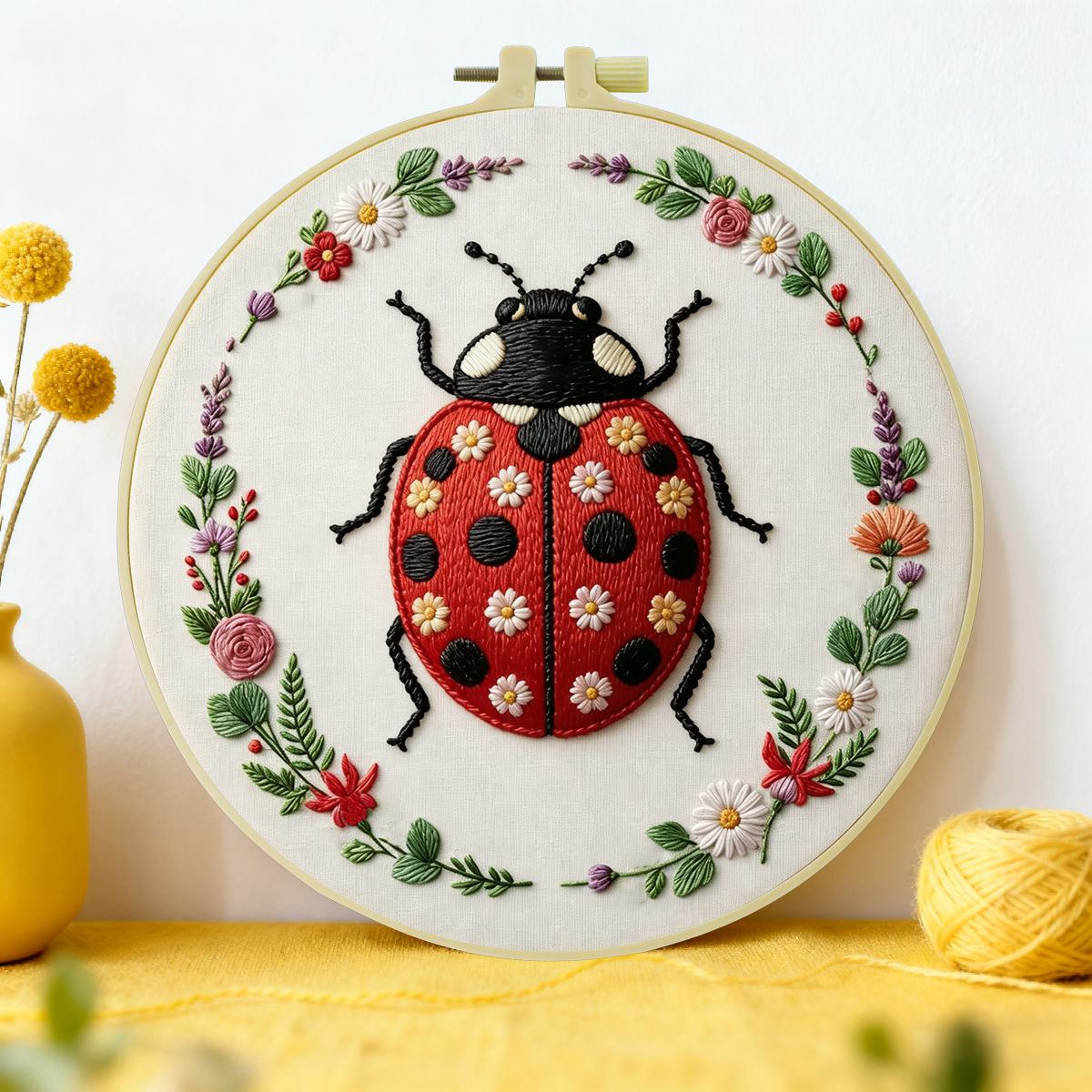 Embroidery Lady Bug - ชุดเย็บปักถักร้อยลายเต่าทอง ขนาด 20x20 ซม./15x15 ซม. (7.87/6.3