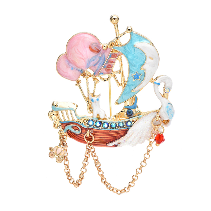 Embroidery Bali - Babay โรแมนติก Swan เรือเข็มกลัดสําหรับผู้หญิง Unisex Multicolor
