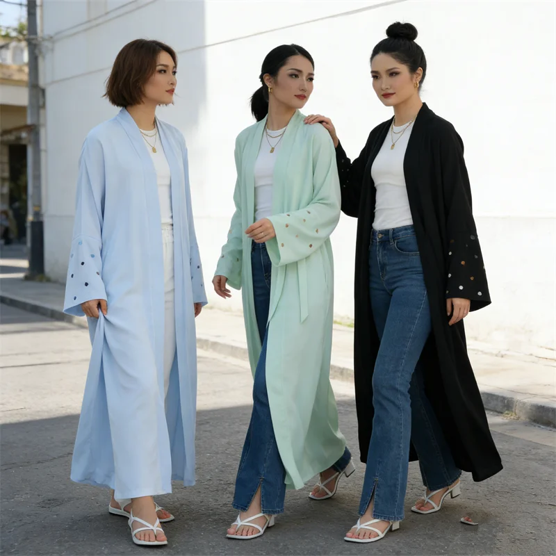 Embroidery Kebaya - ชุดเดรสยาวปักลายหัวใจสำหรับวันอีด สไตล์ดูไบ อบายา ตุรกี คาฟตัน ชุดมุสลิมสำหรับผู้หญิง