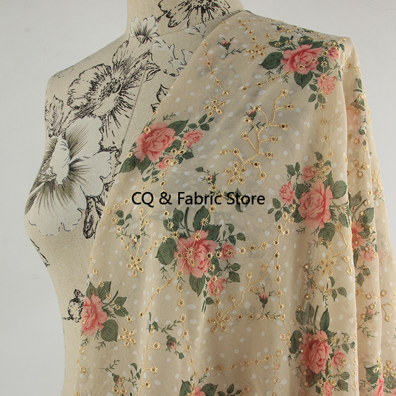 ผ้าชีฟองพิมพ์ลายปักลายดอกกุหลา - Embroidery Rose บทวิจารณ์และราคา
