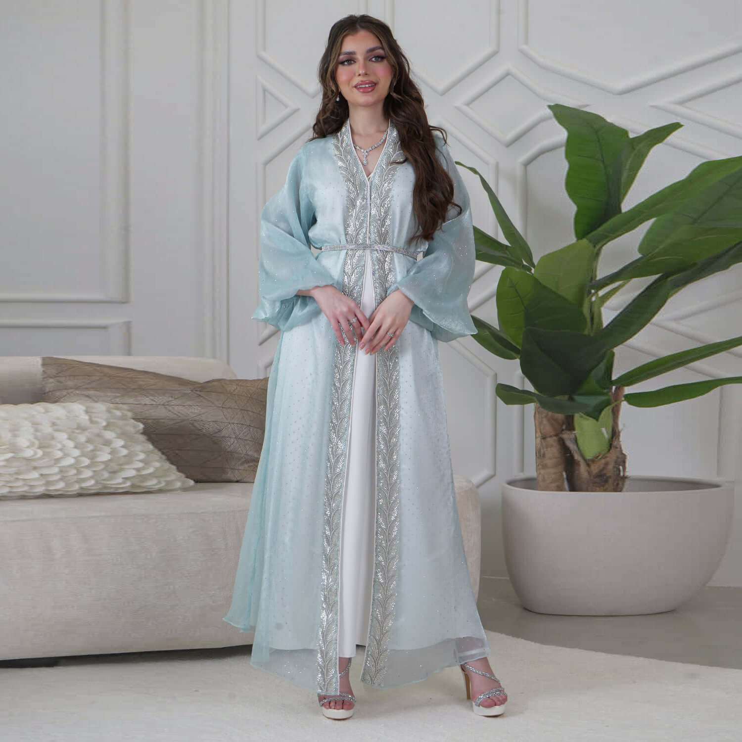Eid Mubarak Djellaba ชุดกิโมโน - Embroidery Kebaya บทวิจารณ์และราคา