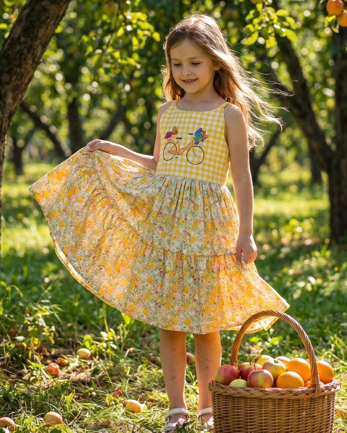 ชุดเดรสเด็กผู้หญิง ผ้าฝ้ายลายต - Embroidery Yellow Dress บทวิจารณ์และราคา