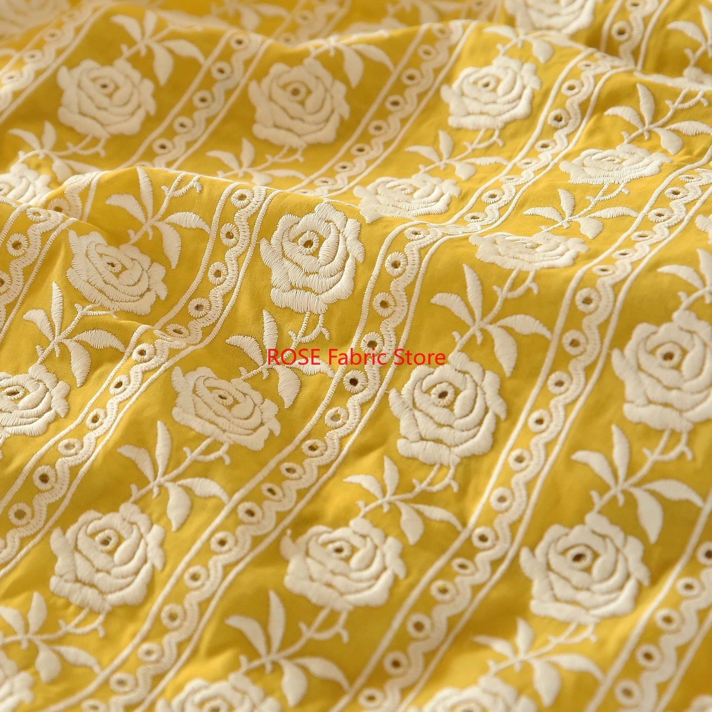 ผ้าฝ้ายฝรั่งเศสสีเหลืองลายดอกก - Embroidery Yellow Dress บทวิจารณ์และราคา