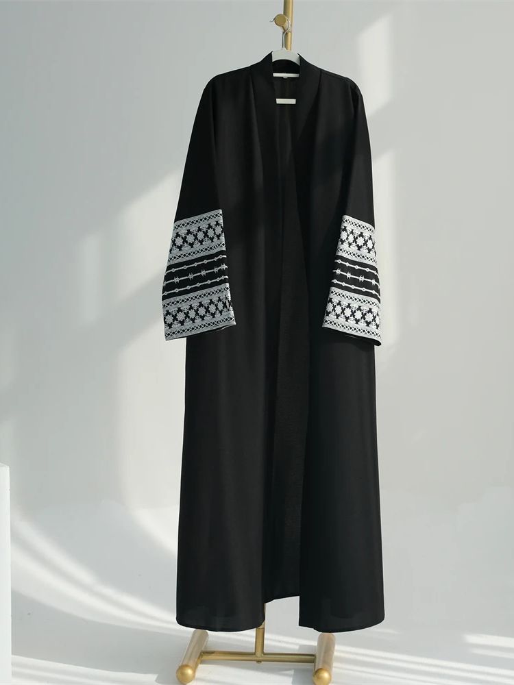 Ramadan Eid สีดําเปิดกิโมโน Ab - Embroidery Kebaya บทวิจารณ์และราคา