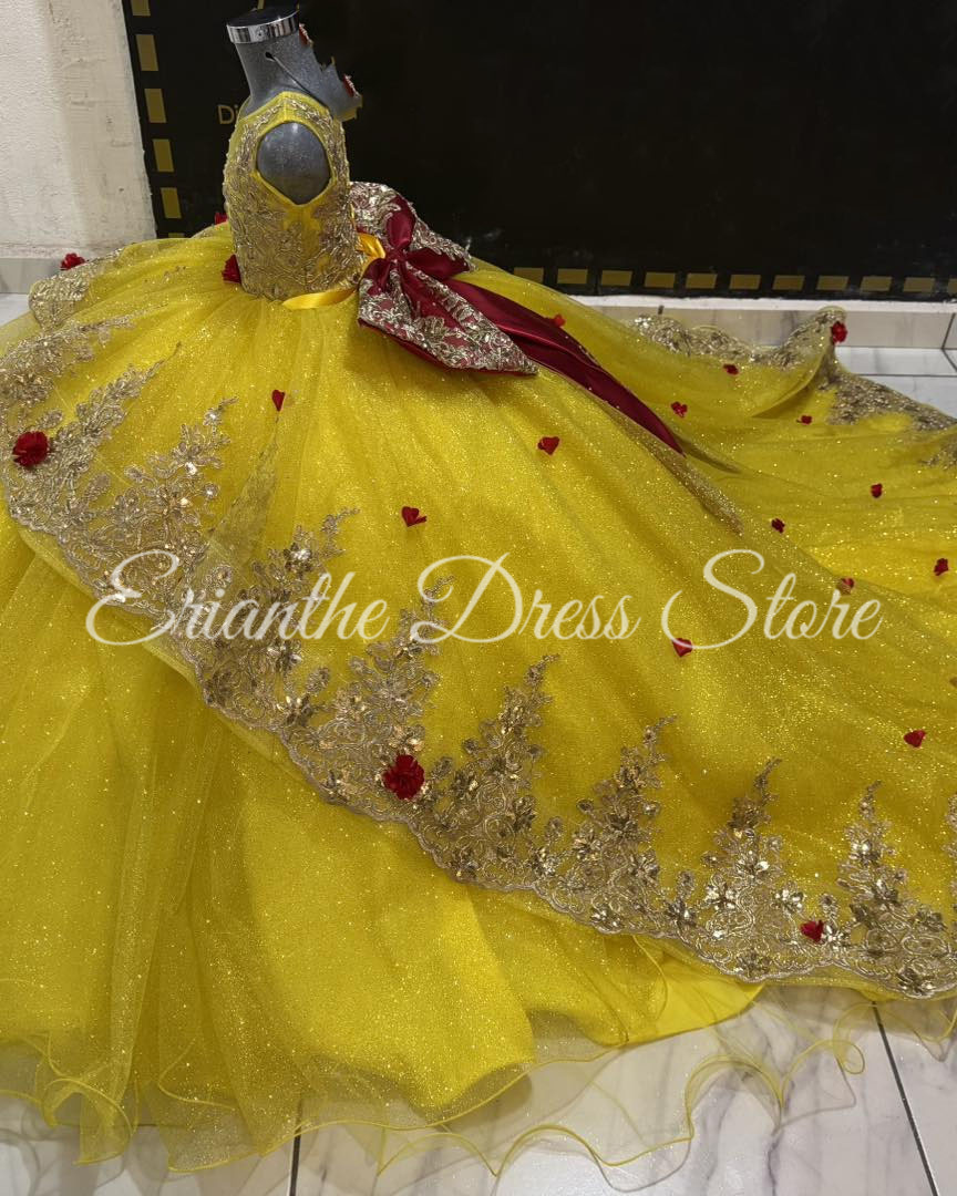 สีเหลืองดอกไม้สาวชุดสําหรับงาน - Embroidery Yellow Dress บทวิจารณ์และราคา